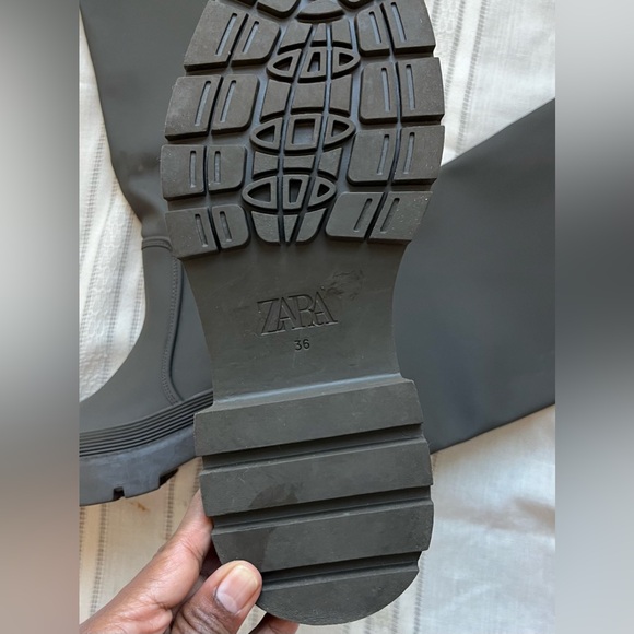 Zara Lug Sole Chunky Rubberized Platform Combat Rain Tall Boot Khaki Green 6 New - Picture 14 of 15